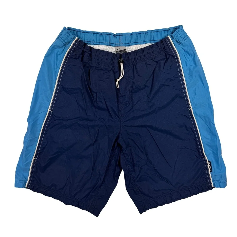 Vintage Nike Swim Trunks Mens Medium Blue Colorblock Mesh Lined Board Shorts 90s